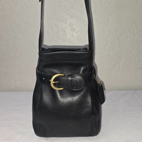 Vintage Coach 4156 Black Leather Belted Pouch Crossbody Bucket Bag - Picture 10 of 13